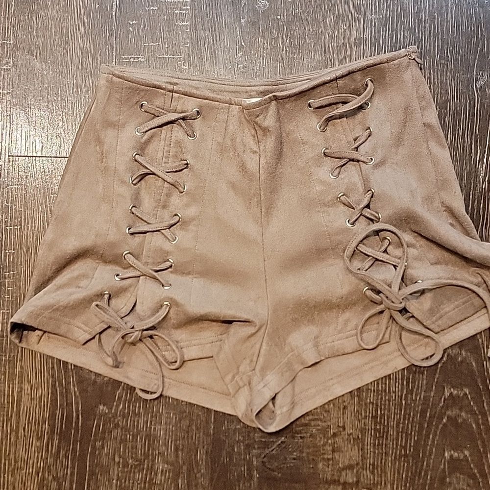 Luxxel Mocha Suede Lace-up Shorts - Picture 16 of 16